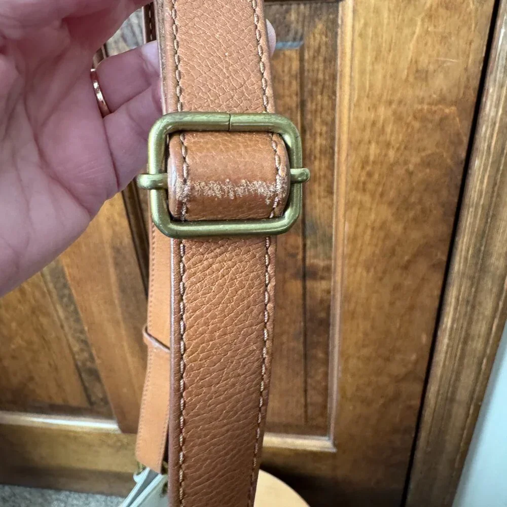 Fossil Ivory & Brown Shoulder/Crossbody Hobo Bag w/Side Pockets